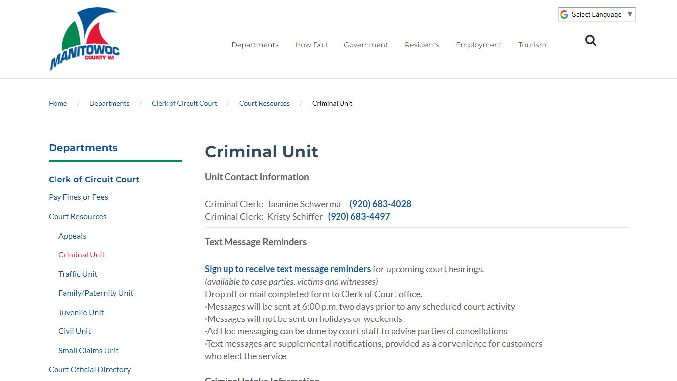 Manitowoc County - Criminal Unit - Manitowoc County